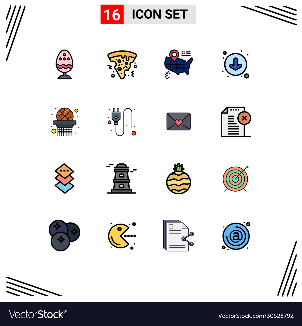 Mobile interface flat color filled line set 16