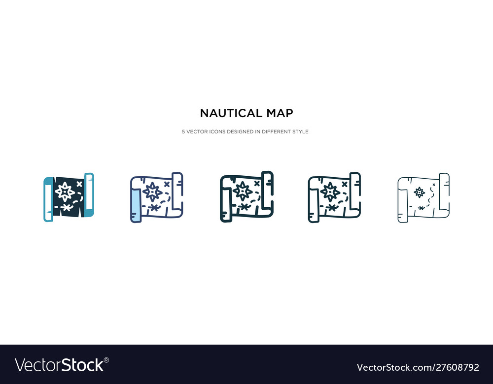 Nautical map icon in different style two colored