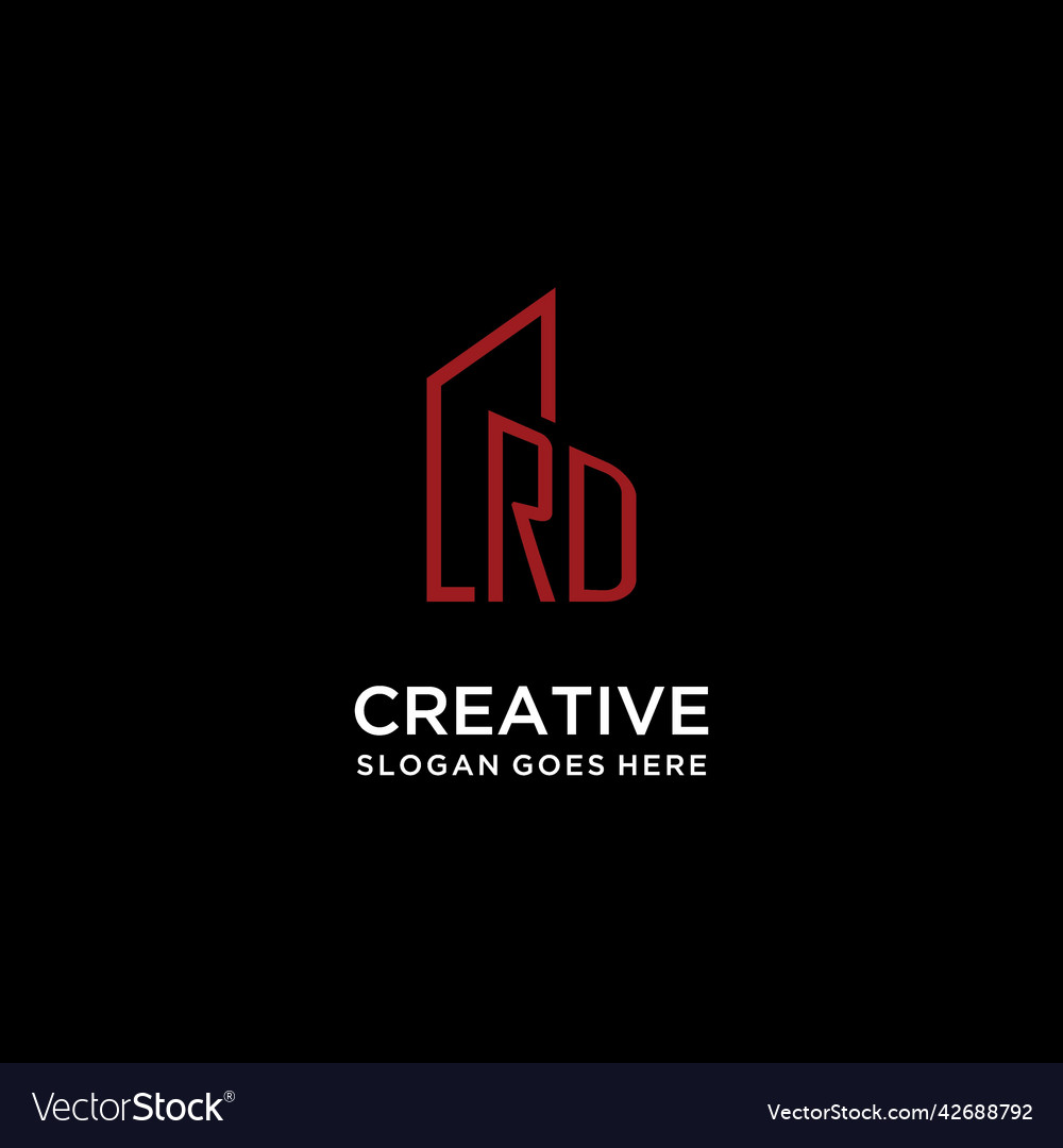 Rd initial monogram with building logo design vector image Rd initial monogram with building logo design