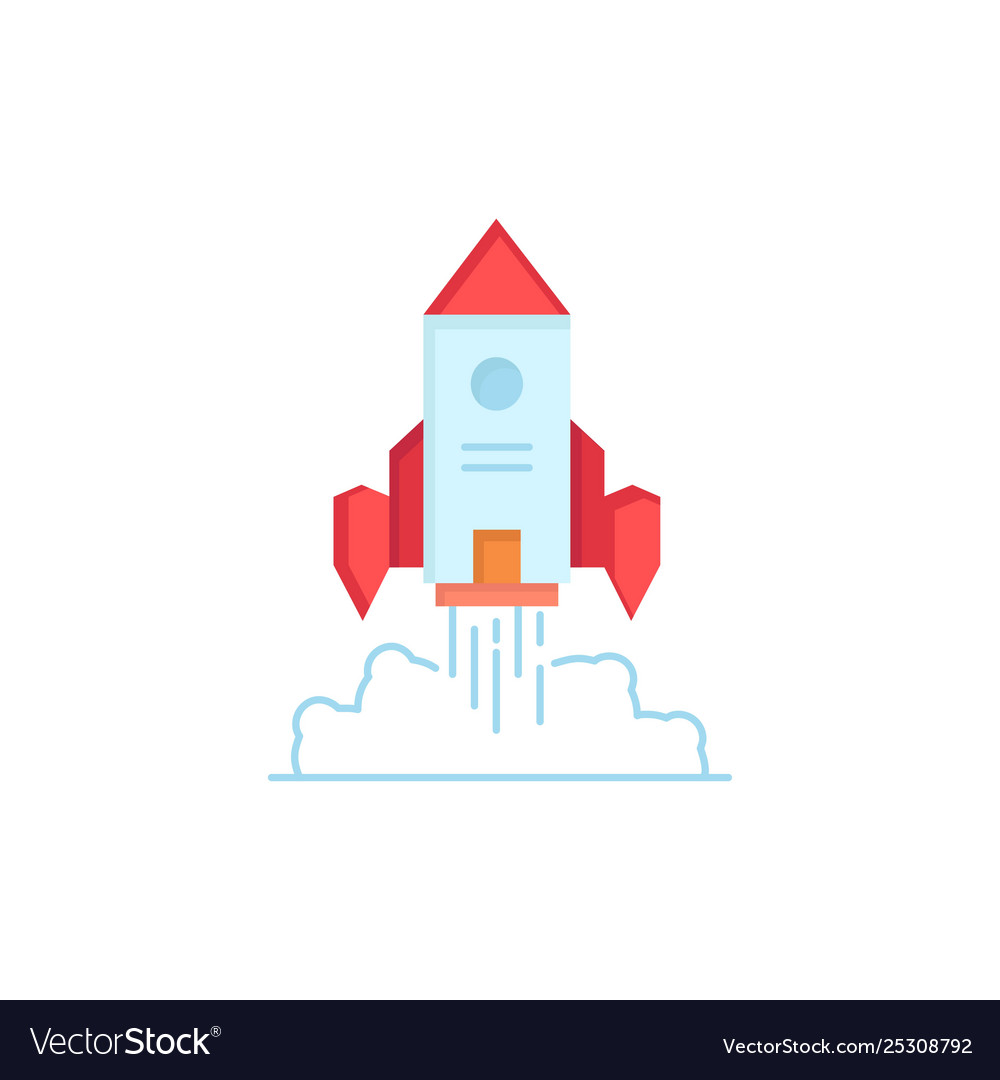 Rocket spaceship startup launch game flat color vector image Rocket spaceship startup launch game flat color