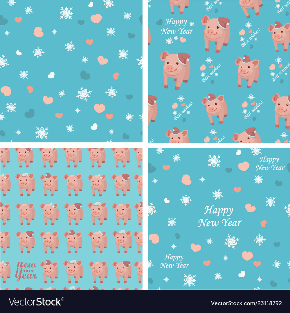 Set collection seamless patterns with pigs