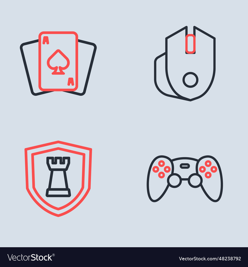 Set line computer mouse chess shield game vector image Set line computer mouse chess shield game
