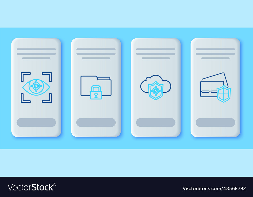 Set line folder and lock cloud shield eye scan vector image Set line folder and lock cloud shield eye scan
