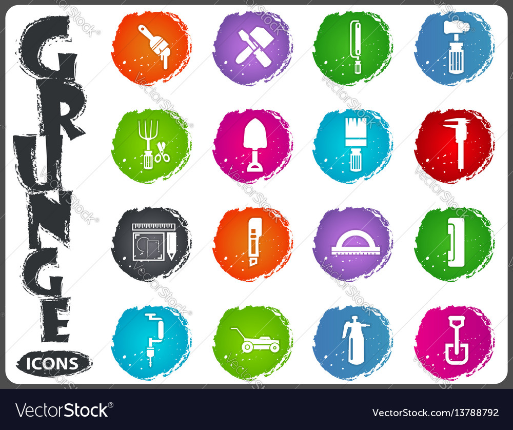 Work tools icons set in grunge style