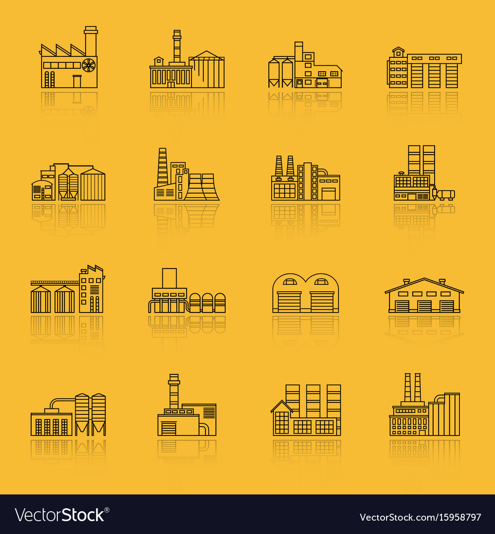 Building factory outline icon set