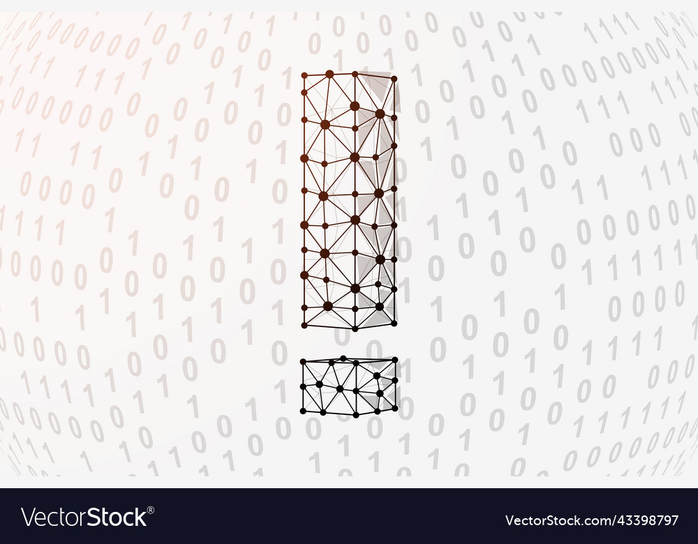 Exclamation mark 3d low poly symbol with binary