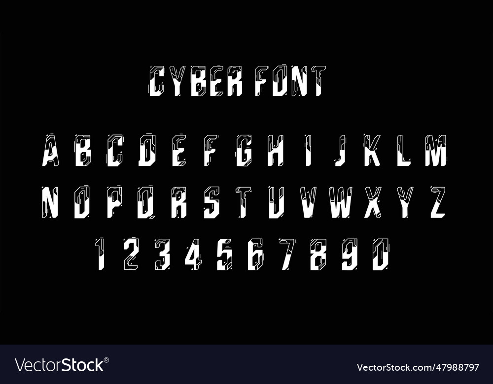Futuristic font design letters and numbers