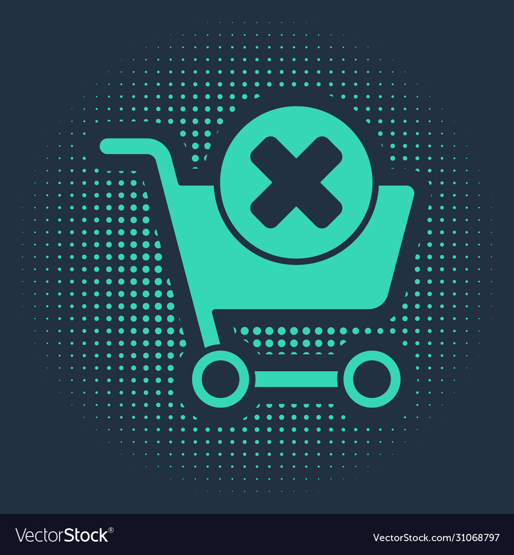 Green remove shopping cart icon isolated on blue Vector Image