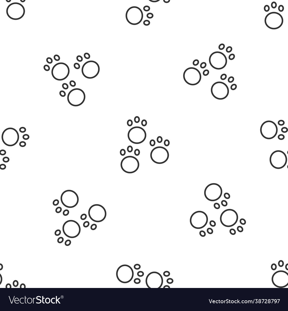 Grey line paw print icon isolated seamless pattern vector image Grey line paw print icon isolated seamless pattern