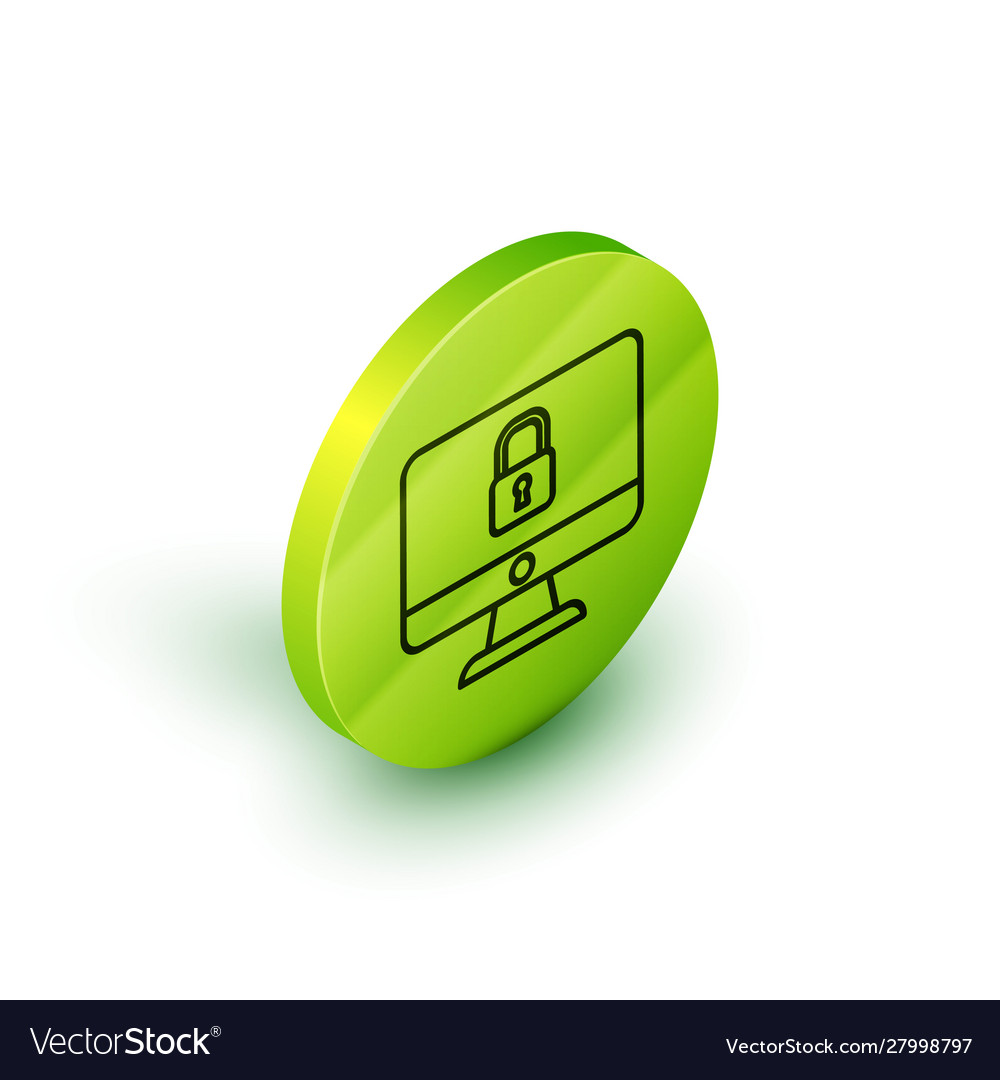 Isometric line lock on computer monitor screen vector image Isometric line lock on computer monitor screen