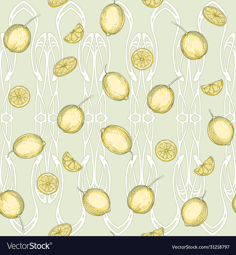 Lemon tree branch with lemons seamless pattern vector image Lemon tree branch with lemons seamless pattern