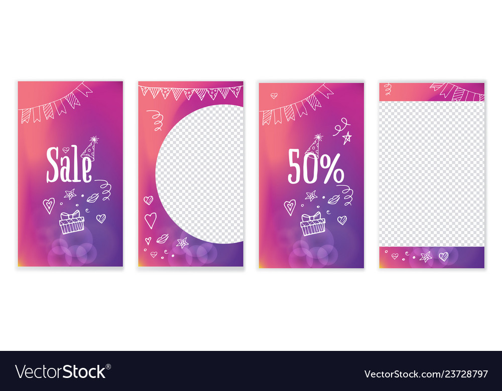 Set Instagram Stories Sale Banner Background Vector Image