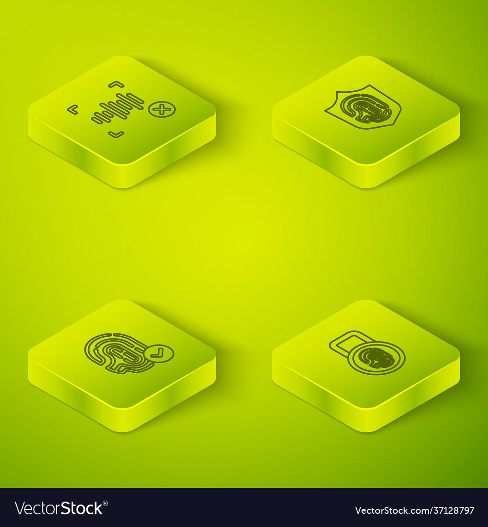 Set isometric fingerprint in shield with lock vector image Set isometric fingerprint in shield with lock