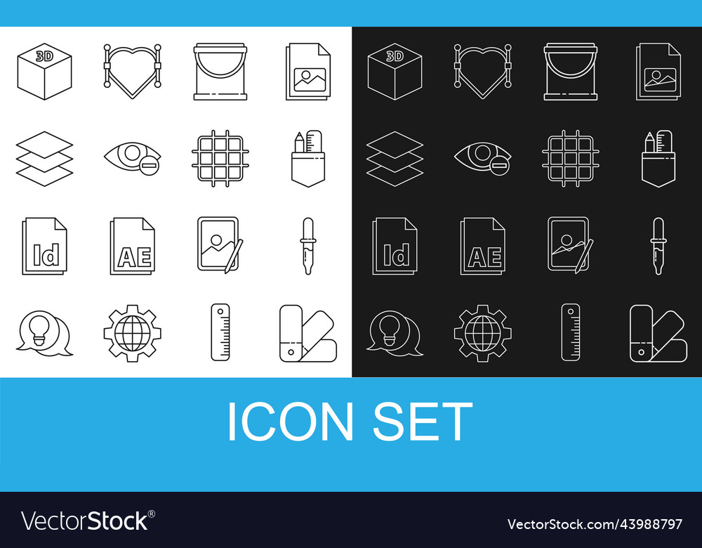 Set line color palette guide pipette crossed vector image Set line color palette guide pipette crossed
