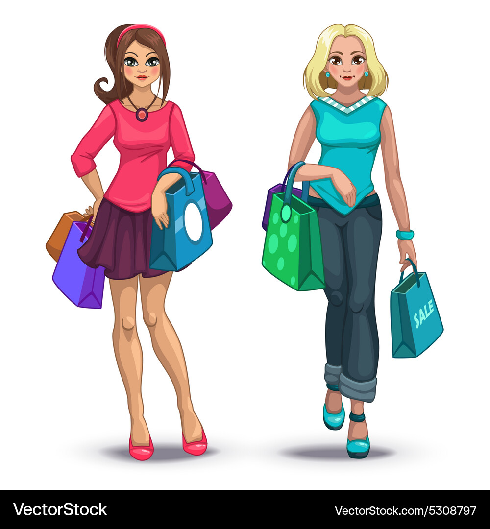Shopping Girls Royalty Free Vector Image VectorStock
