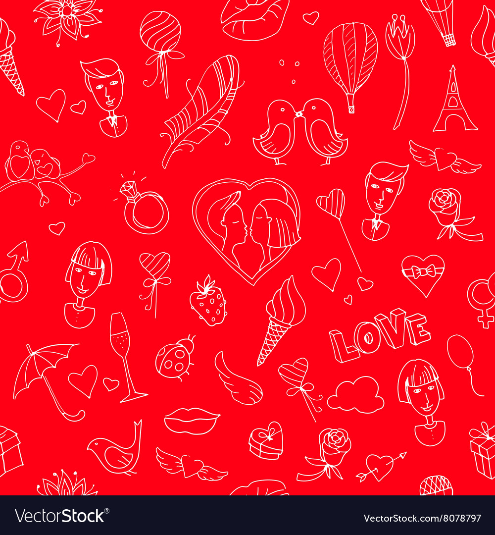 Valentines day or wedding seamless doodle pattern