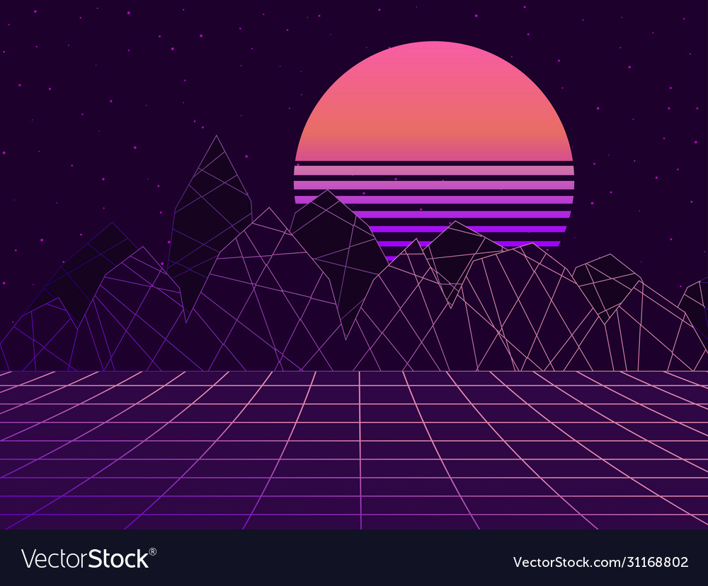 80s retro sci-fi background futuristic landscape