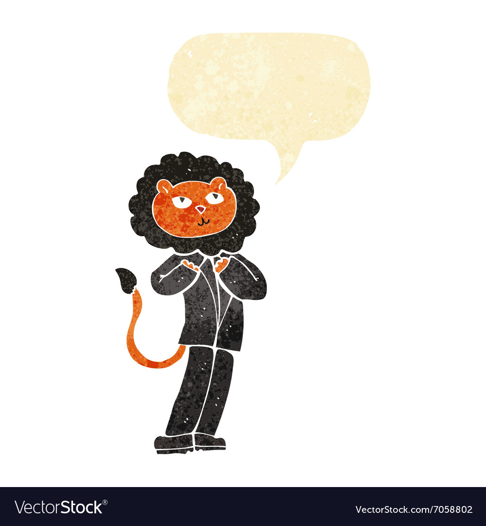 Cartoon lion businessman with speech bubble