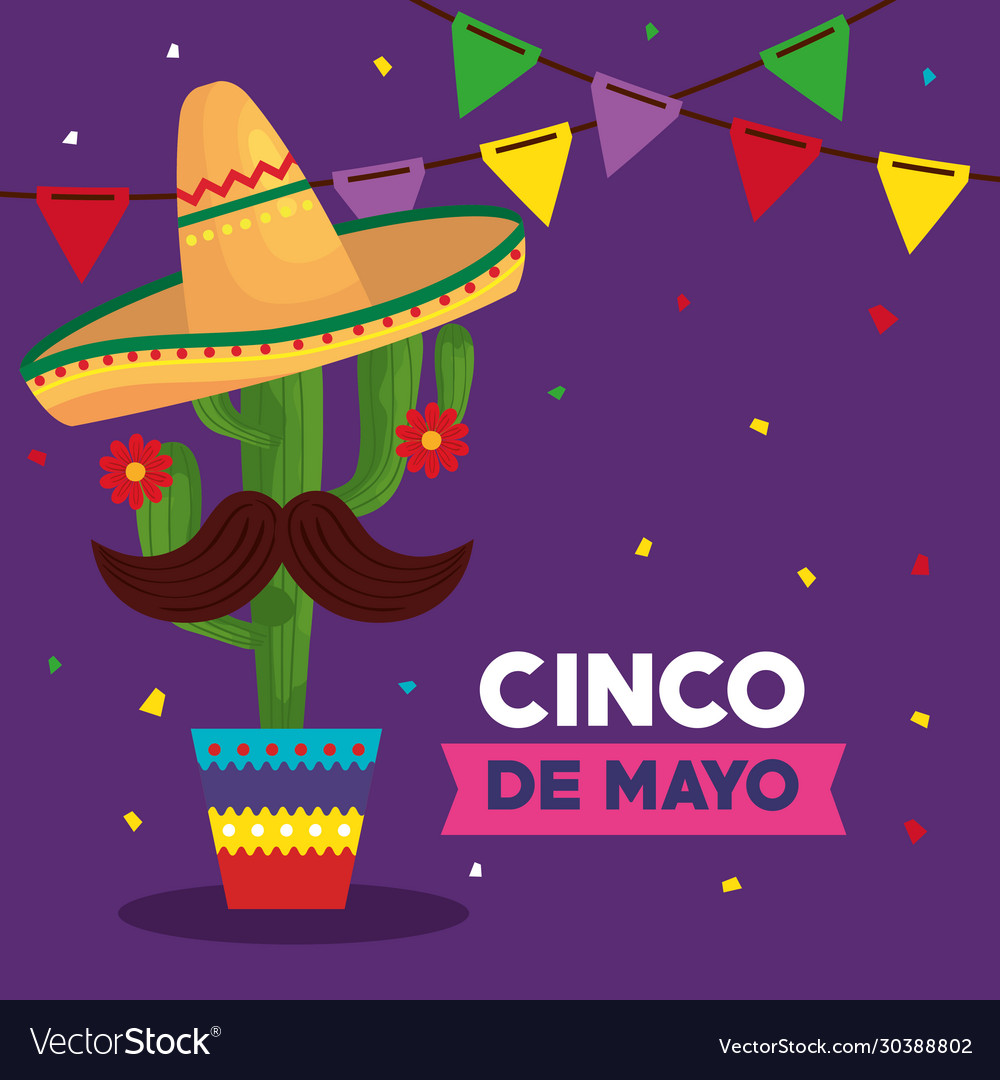 Cinco de mayo poster with cactus and icons Vector Image