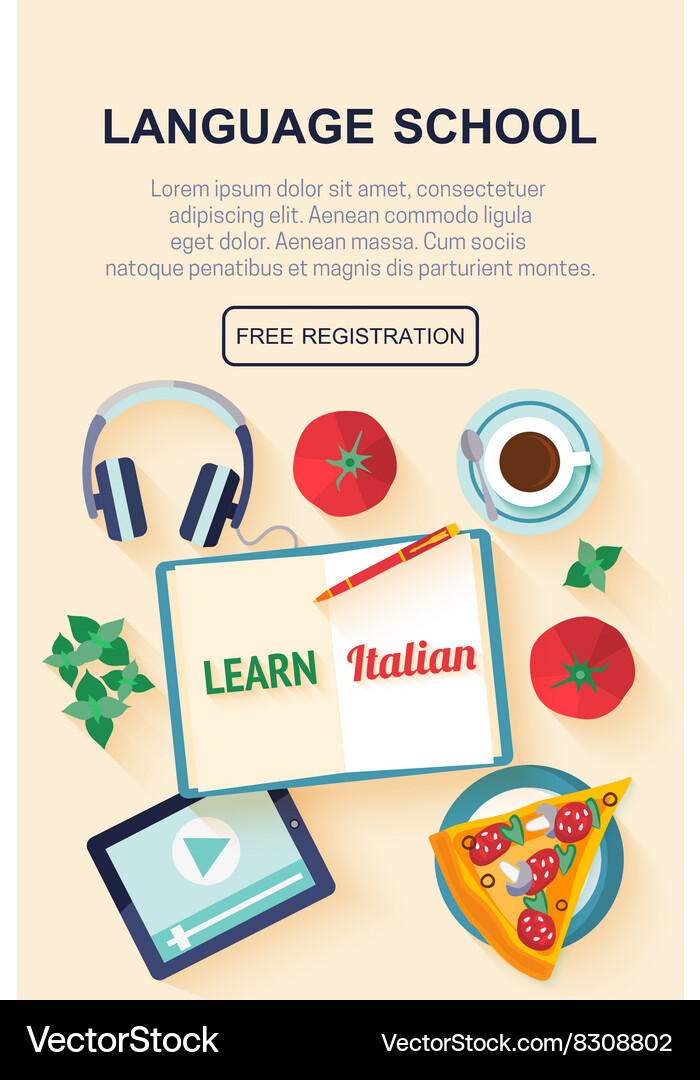 Flat Design Web Banner For Italian Language School