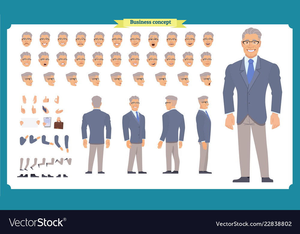 Front Side Back View Animated Character Royalty Free Vector