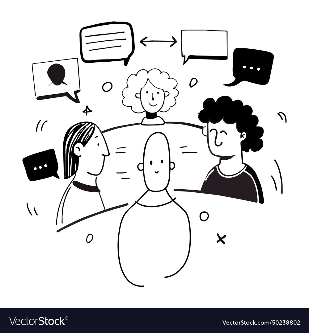 Group of diverse people talking doodles style Vector Image