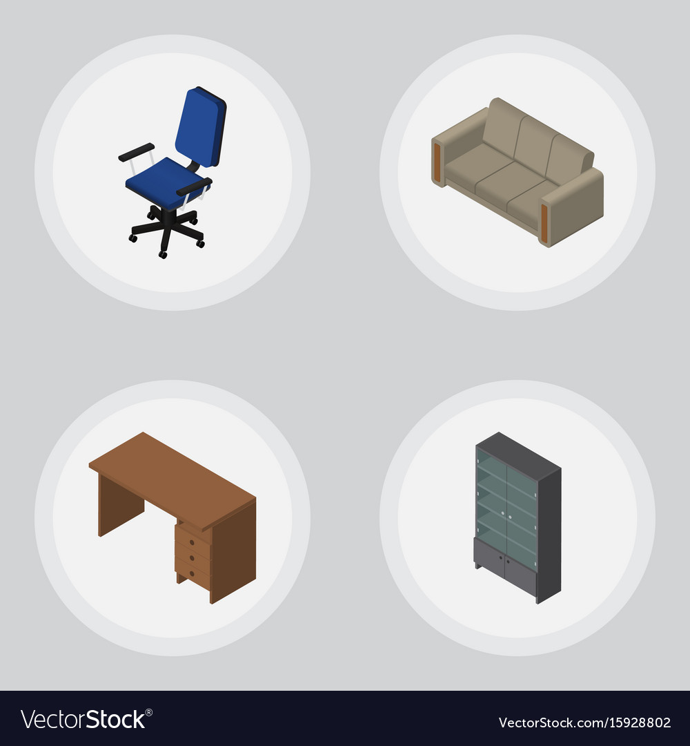 Isometric design set of table couch sideboard