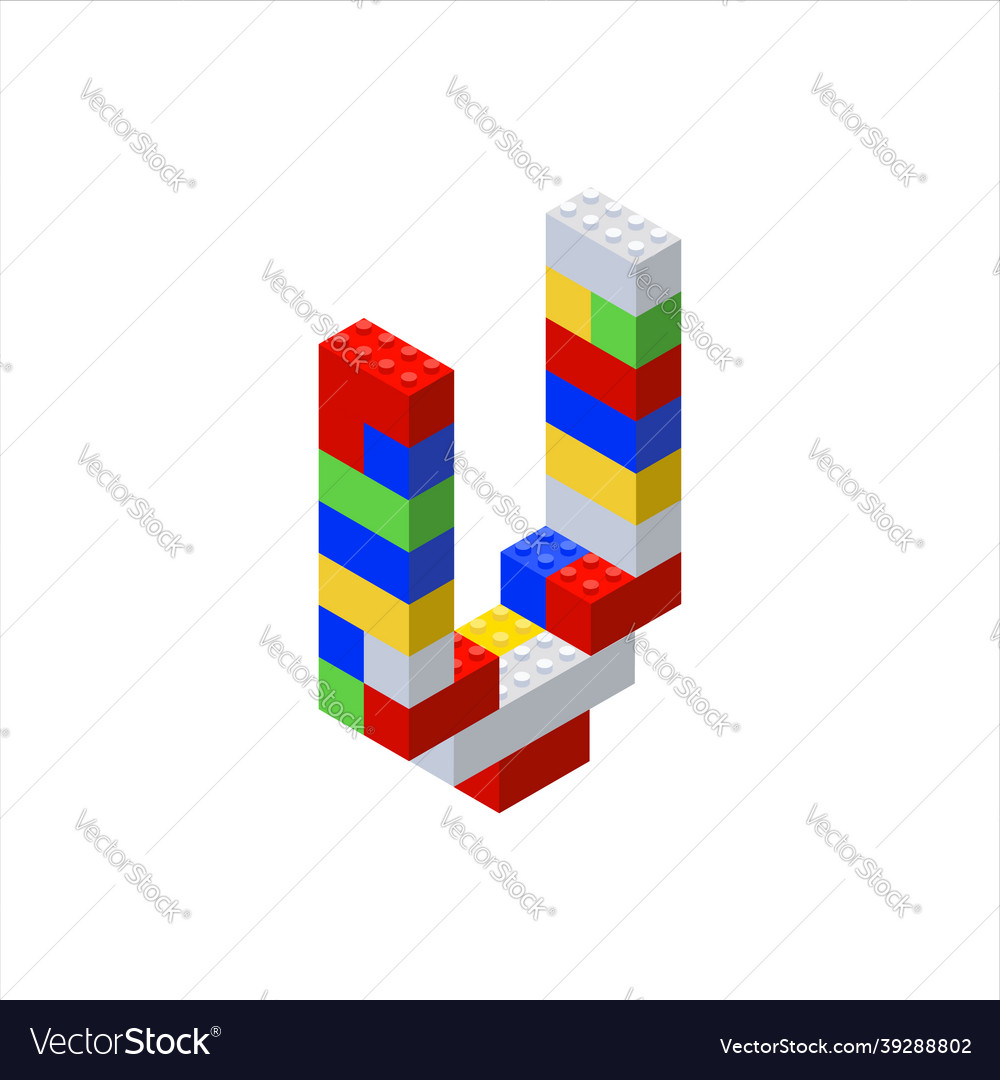 Isometric font made from color plastic blocks