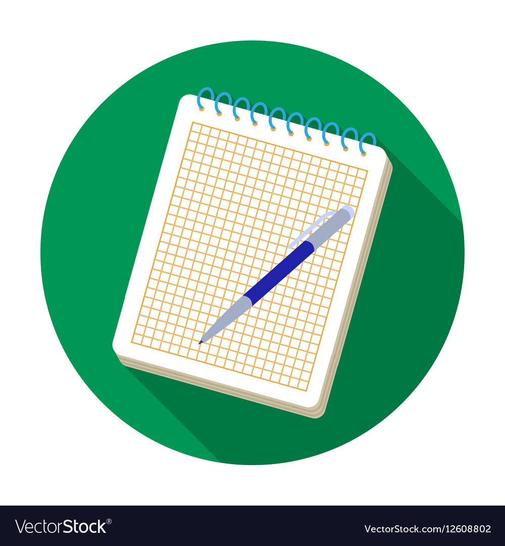 Notebook and pen icon in flat style isolated