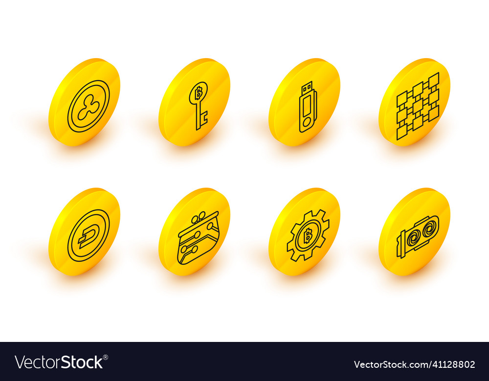 Set line mining farm cryptocurrency coin bitcoin vector image Set line mining farm cryptocurrency coin bitcoin