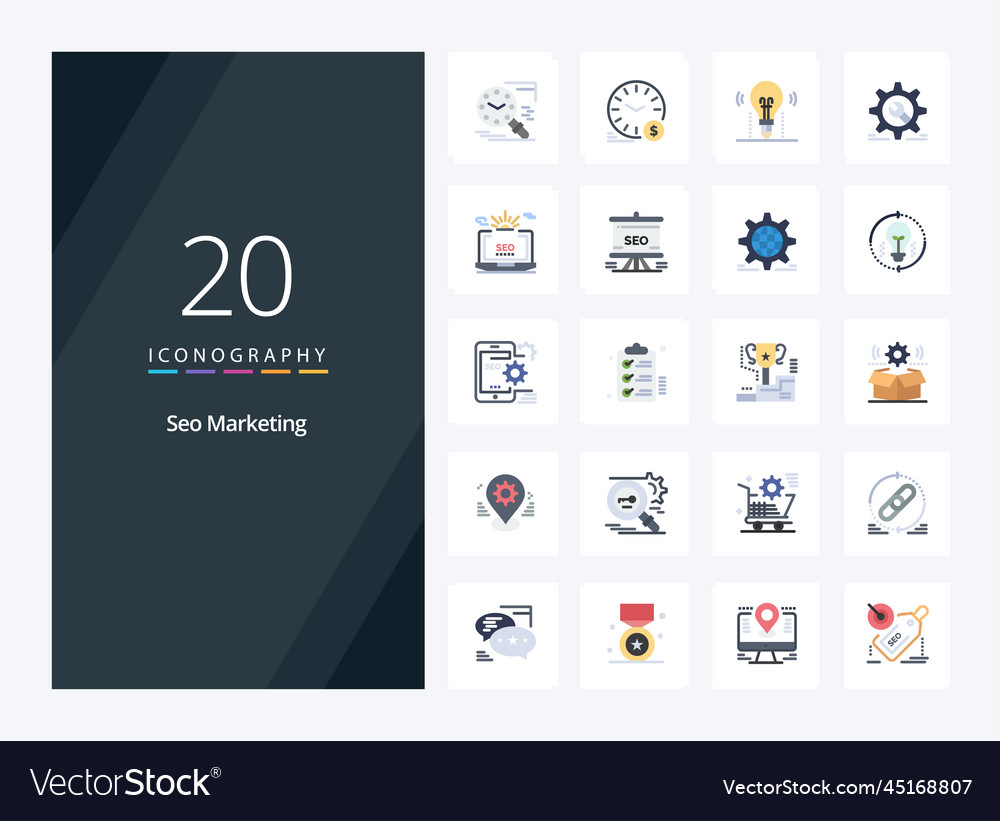 20 seo marketing flat color icon for presentation