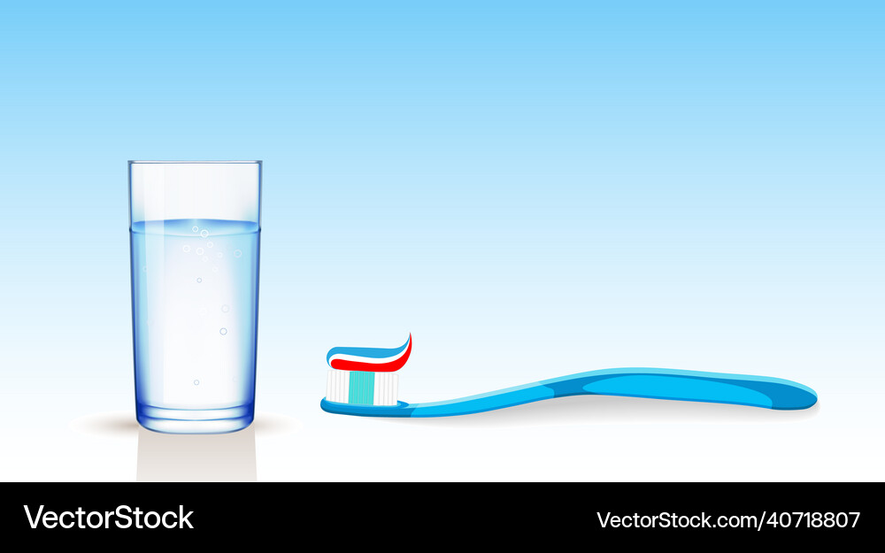 A blue toothbrush with multi-colored paste Vector Image