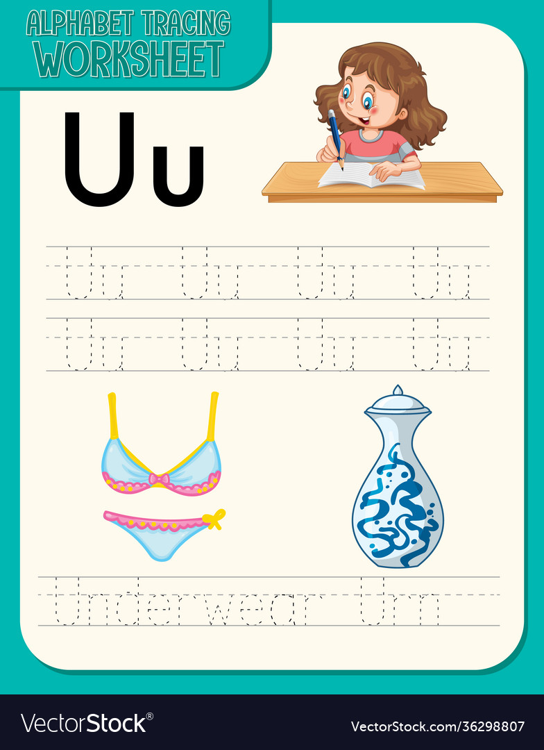 alphabet tracing worksheet with letter u and u vector image