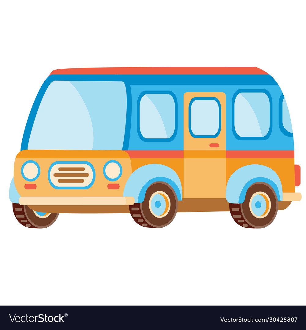Bus in orange color flat style isolated object