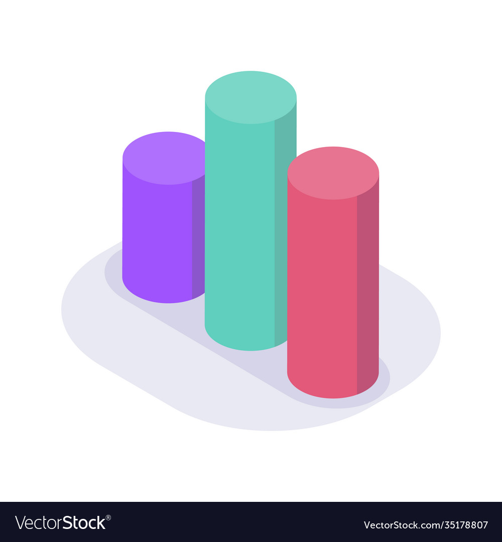 Circle bar graph chart isometric icon with modern Vector Image