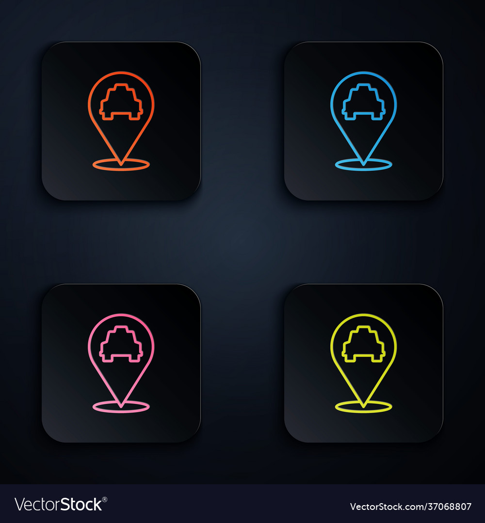 Color neon line map pointer with taxi icon