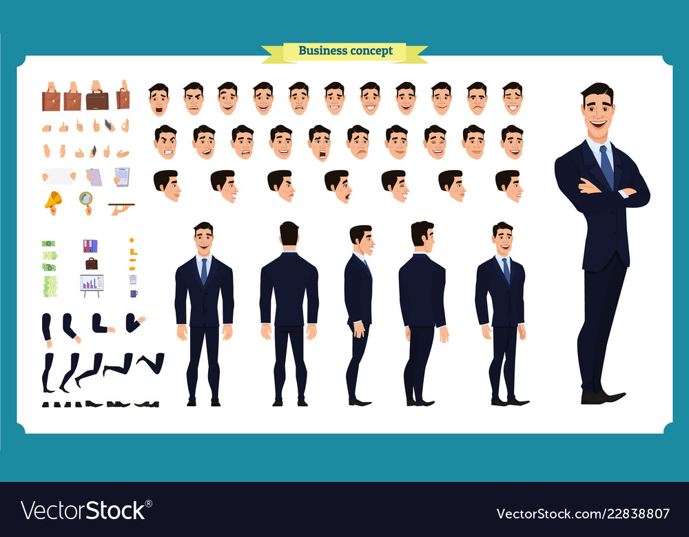 Front Side Back View Animated Character Royalty Free Vector