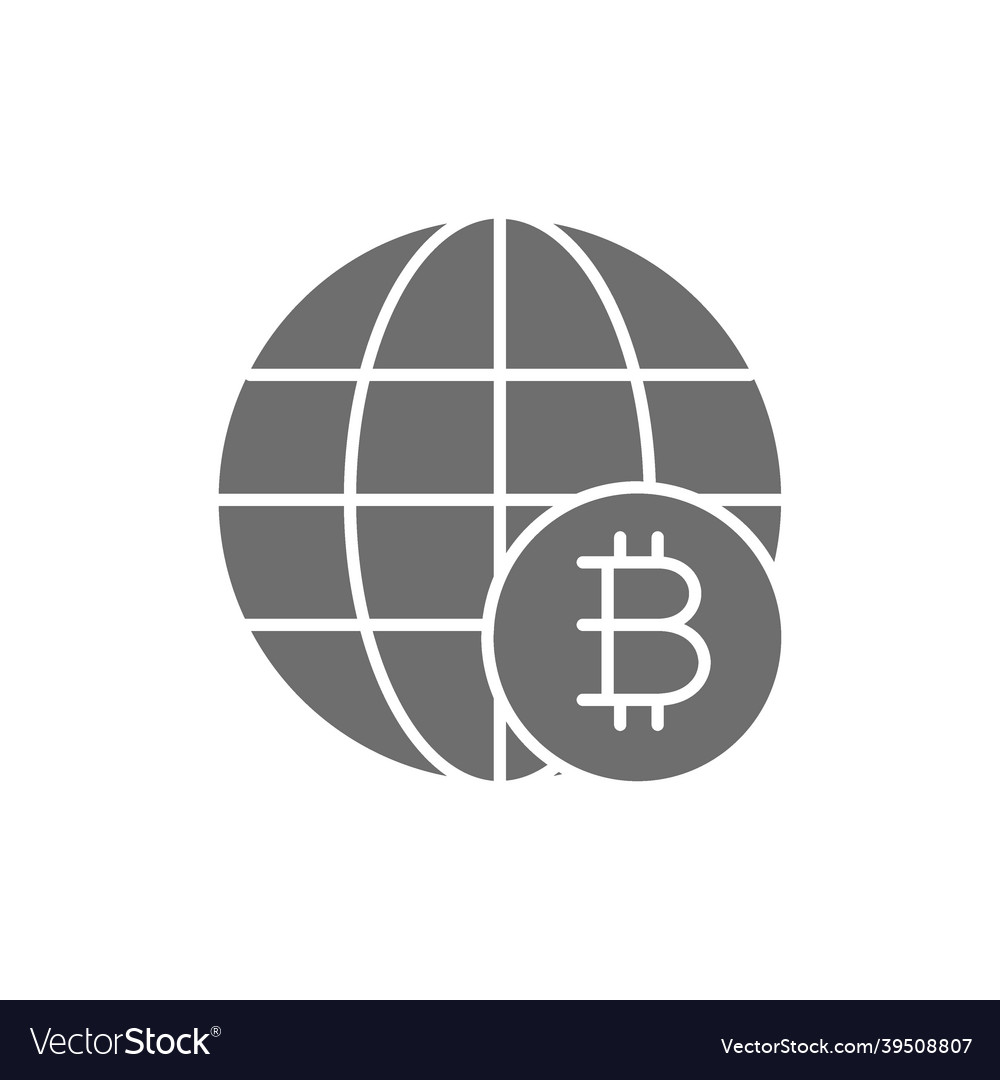 Global world with bitcoin coin blockchain crypto vector image Global world with bitcoin coin blockchain crypto