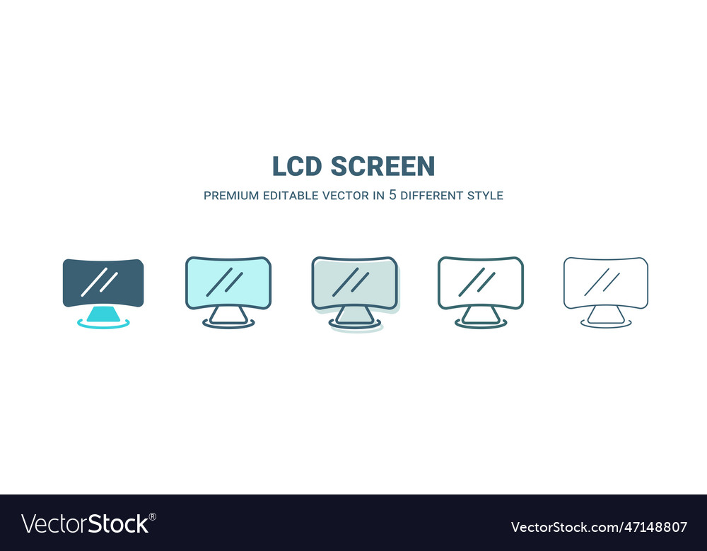 Lcd screen icon in 5 different style outline vector image Lcd screen icon in 5 different style outline