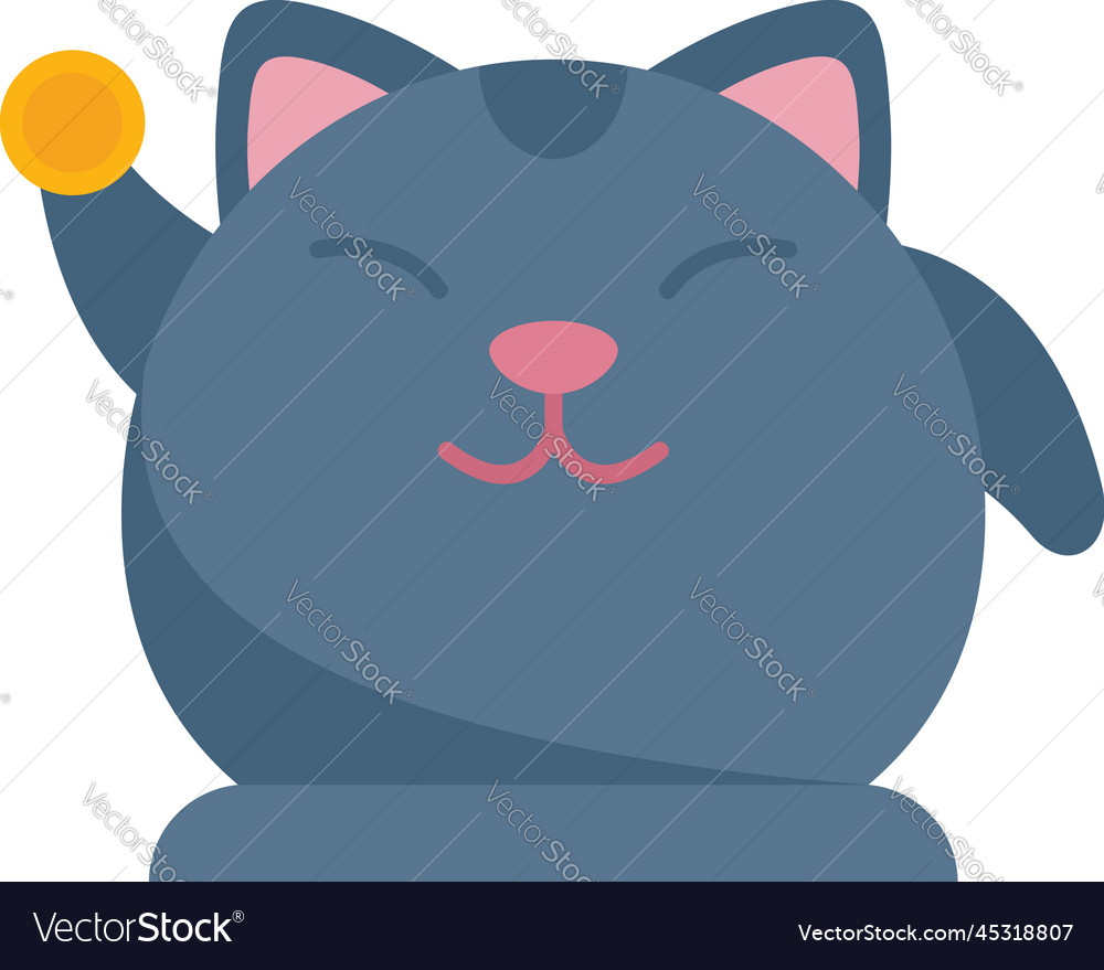 Funny lucky cat icon flat vector. Japan fortune. Cute animal