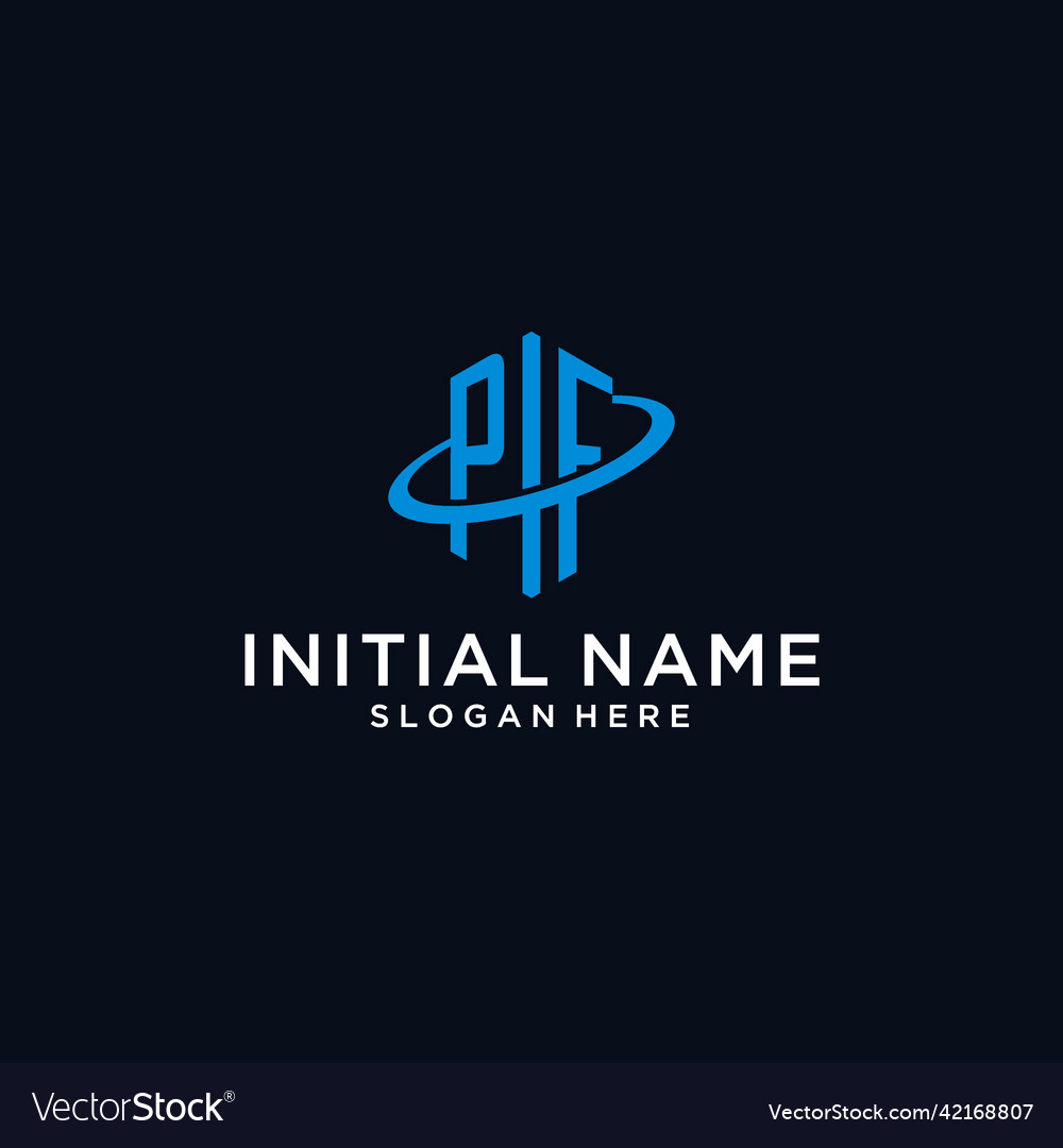 Pf initial monogram logo with hexagonal shape