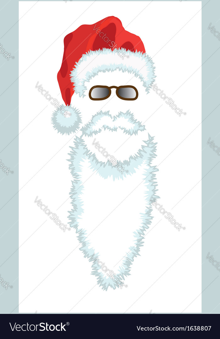 Red santa claus hat beard and glasses