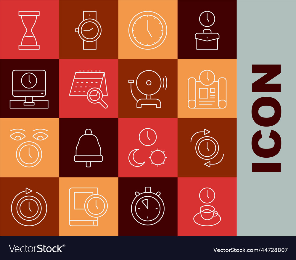 Set line coffee time clock with arrow project vector image Set line coffee time clock with arrow project