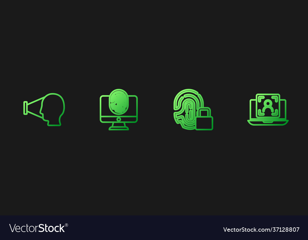 Set line fingerprint with lock face recognition vector image Set line fingerprint with lock face recognition
