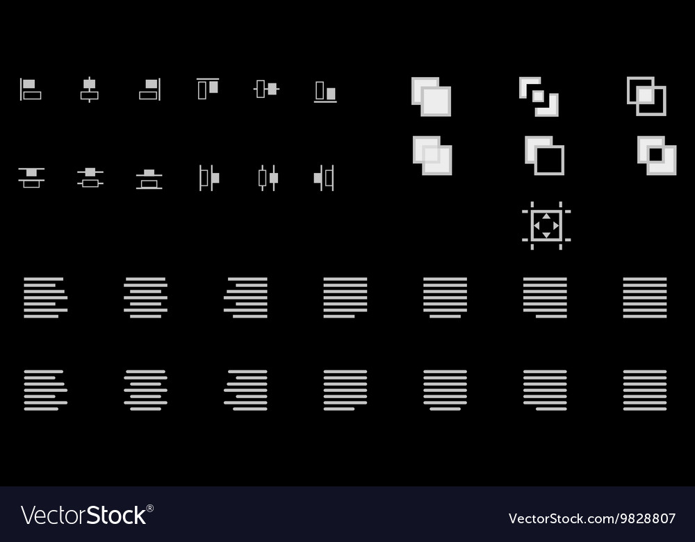 Set of align shapes text and objects icons