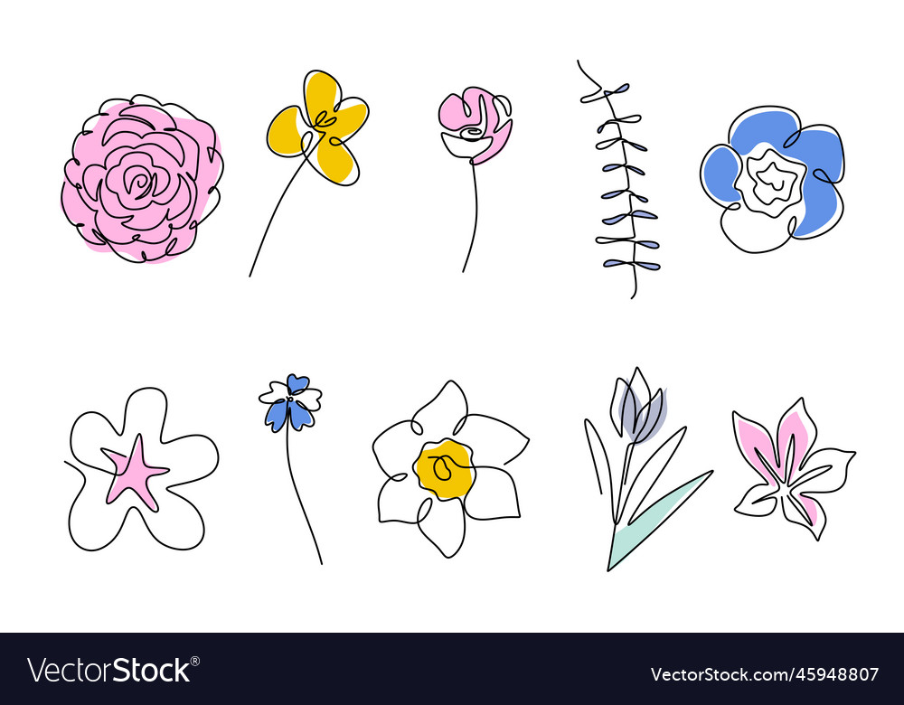 Set of continuous one line drawing a beautiful vector image Set of continuous one line drawing a beautiful