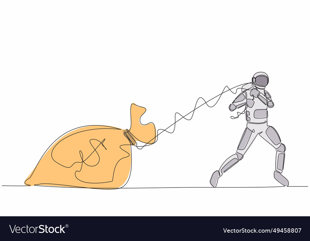 Single continuous line drawing astronaut pulling Vector Image Single continuous line drawing astronaut pulling