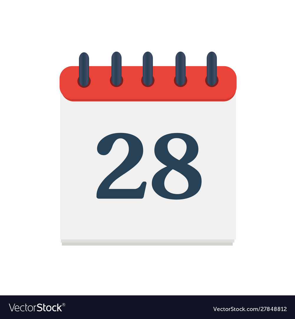 Calendar icon with date 28 day month flat agenda Vector Image