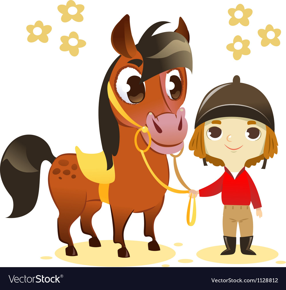 Child stand with small horse Royalty Free Vector Image