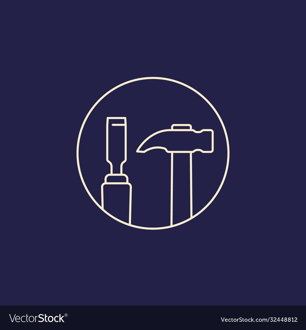 Chisel and hammer linear icon